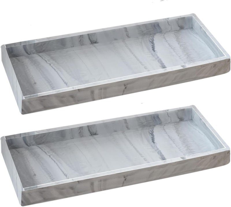 BasedFloor 2PCS 11.8” L x 5” W Silicone Soap Dispenser Tray, Bathroom Sink Vanity Trays for Dresser Tops, Toilet, Small Tray for Scrubber, Lotion Bottles, Perfume, Jewelry, Candle, Key Trinket Ring-White Marble - Image 1